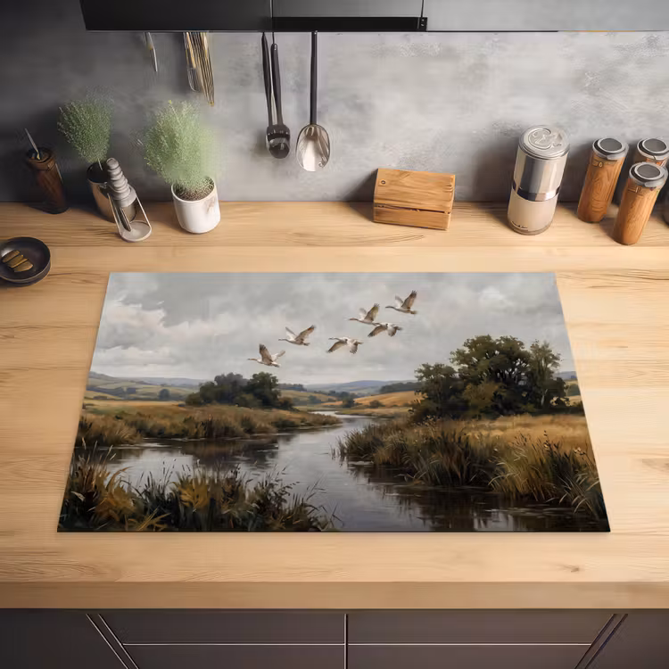 Eenden - Rivier - Landschap - Vlucht - Nostalgisch Inductie beschermer vinyl 3mm klein -sfeer5