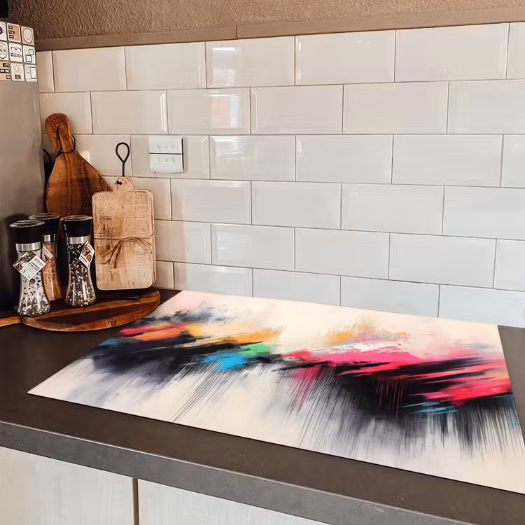 Dynamisch - Abstract - Kleurrijk - Zwart Inductie beschermer vinyl 3mm klein -sfeer3