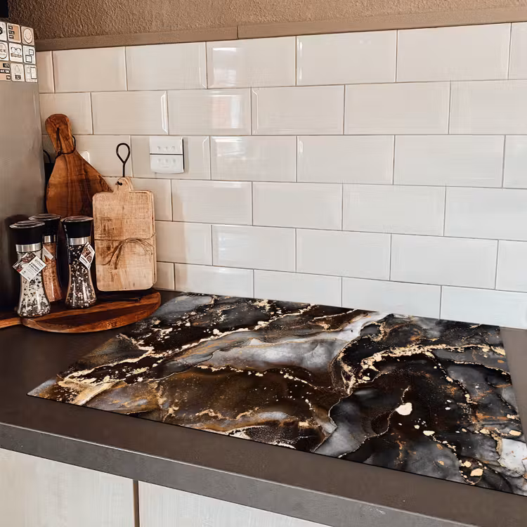 Aardse Marmeren Luxe Inductie beschermer vinyl 3mm klein -sfeer3