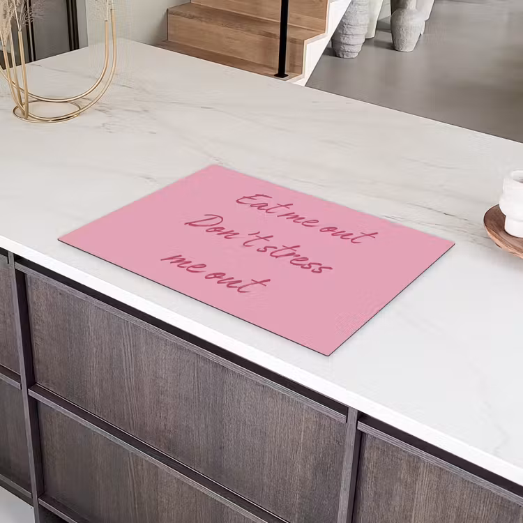 Eat me out don't stress me out - Roze - Handgeschreven Inductie beschermer vinyl 3mm klein -sfeer8