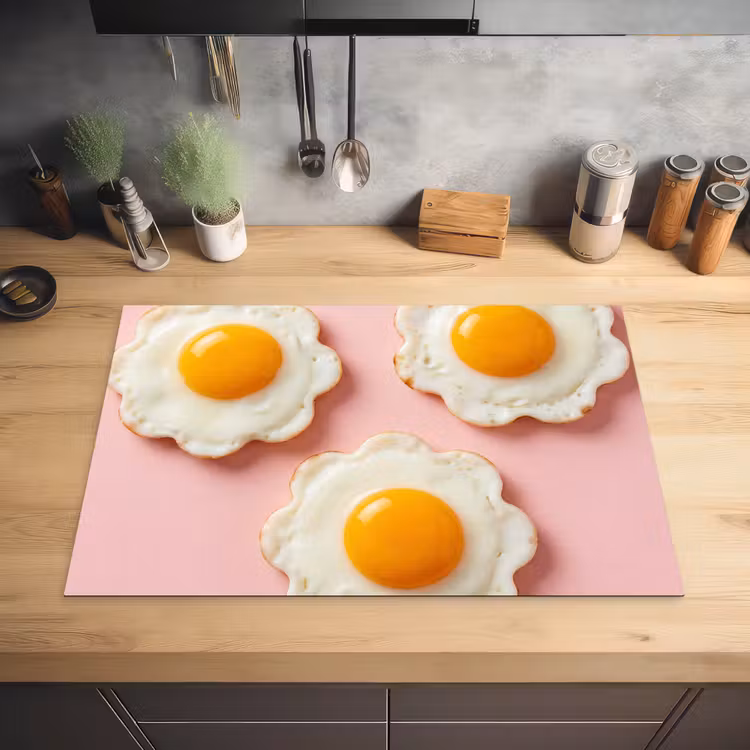 Eieren - Bloem - Roze Inductie beschermer vinyl 3mm klein -sfeer5