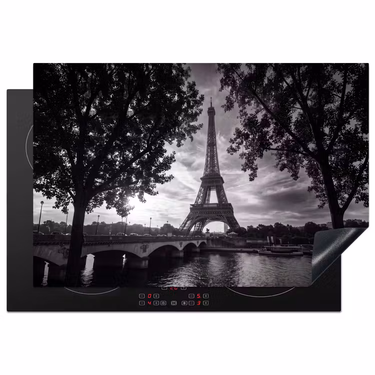 Eiffeltoren - Parijs - Rivier - Architectuur - Zwart-wit Inductie beschermer vinyl 3mm klein -3d