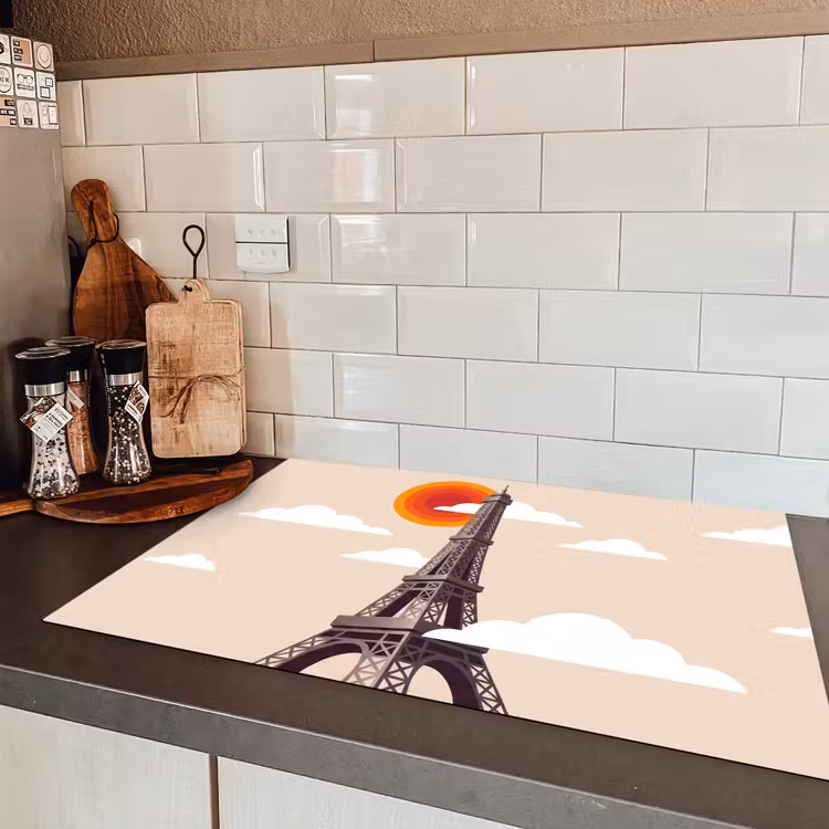 Eiffeltoren - Zon - Architectuur - Abstract - Beige Inductie beschermer vinyl 3mm klein -sfeer3