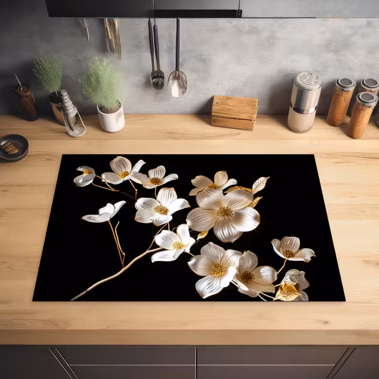 Elegantie in Ivoor en Goud Inductie beschermer vinyl 3mm klein -sfeer5
