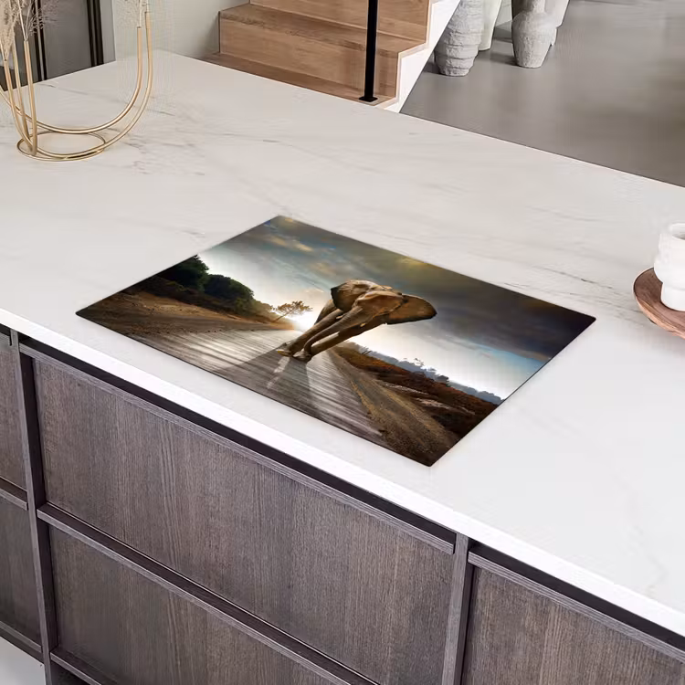 Olifant - Weg - Dieren - Zonsondergang - Landschap Inductie beschermer vinyl 3mm klein -sfeer8