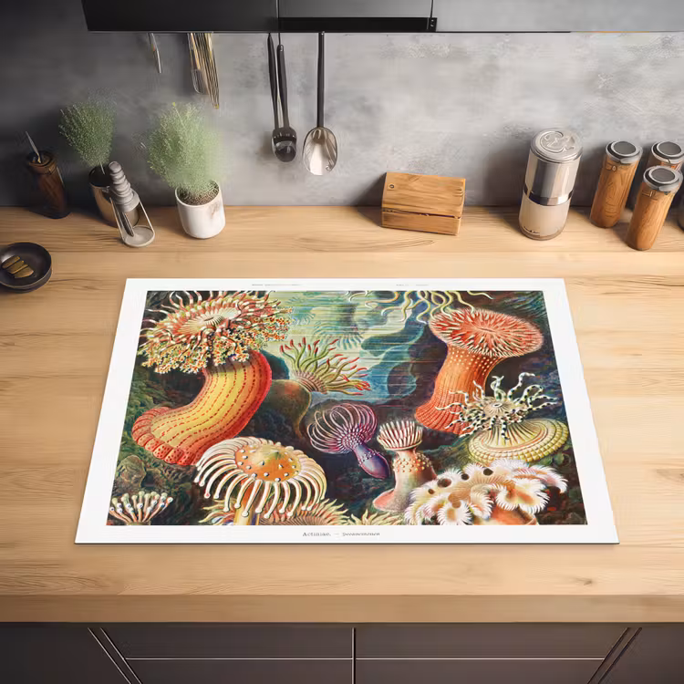 Ernst Haeckel - Anemoon - Retro - Natuur - Planten - Zee Inductie beschermer vinyl 3mm middel -sfeer5