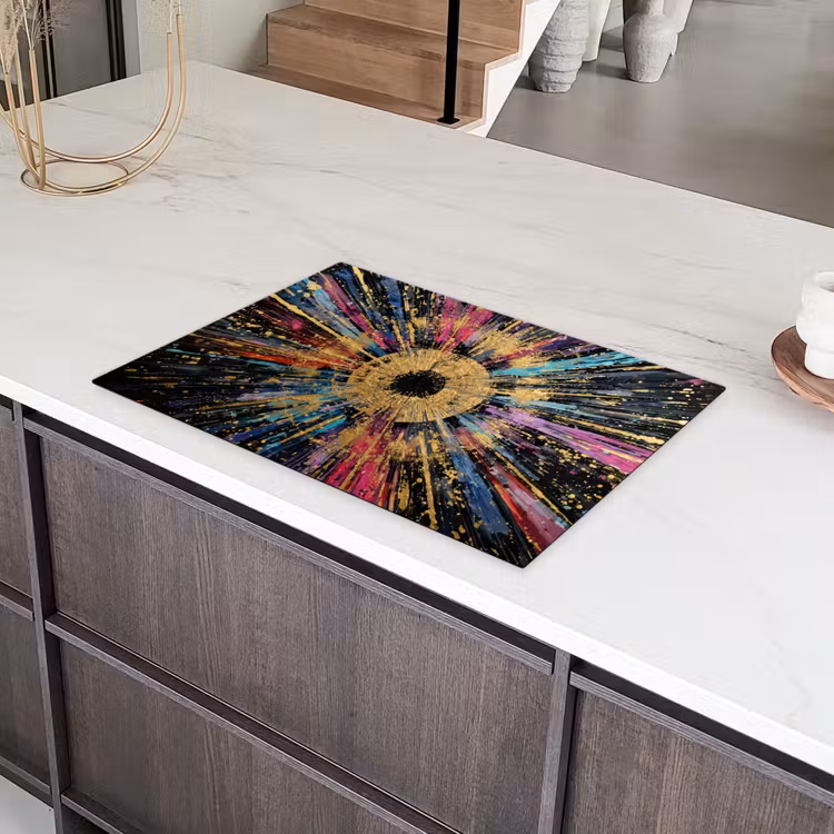 Explosie - Goud - Kleurrijk - Abstract Inductie beschermer vinyl 3mm klein -sfeer8