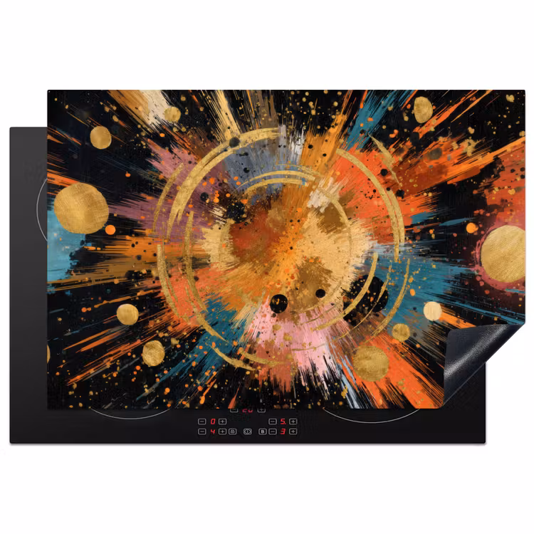 Explosie - Verfstructuur - Goud - Abstract Inductie beschermer vinyl 3mm klein -3d