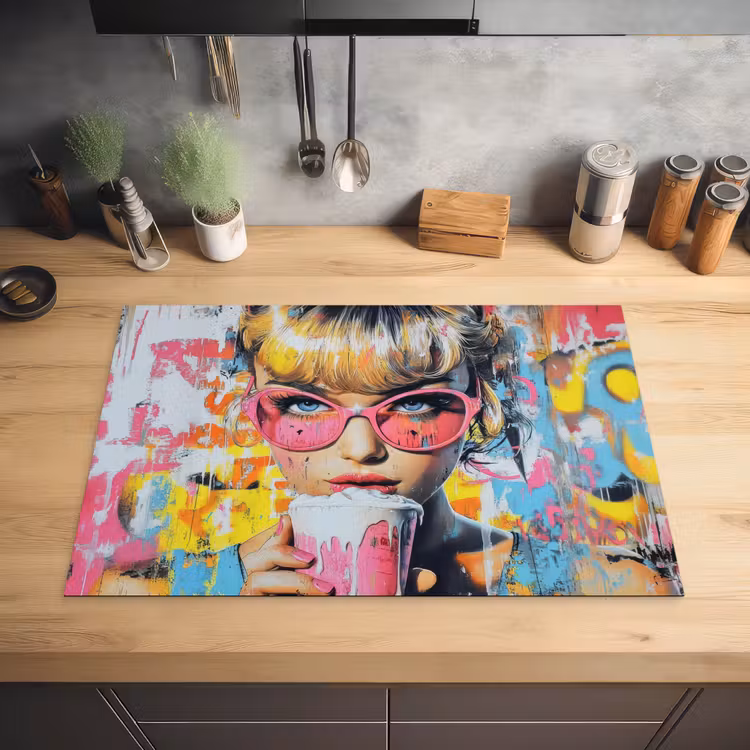 Expressief - Milkshake - Vrouw - Felle kleuren Inductie beschermer vinyl 3mm klein -sfeer5