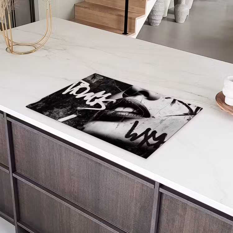 Gezicht - Mond - Graffiti - Zwart Inductie beschermer vinyl 3mm klein -sfeer8