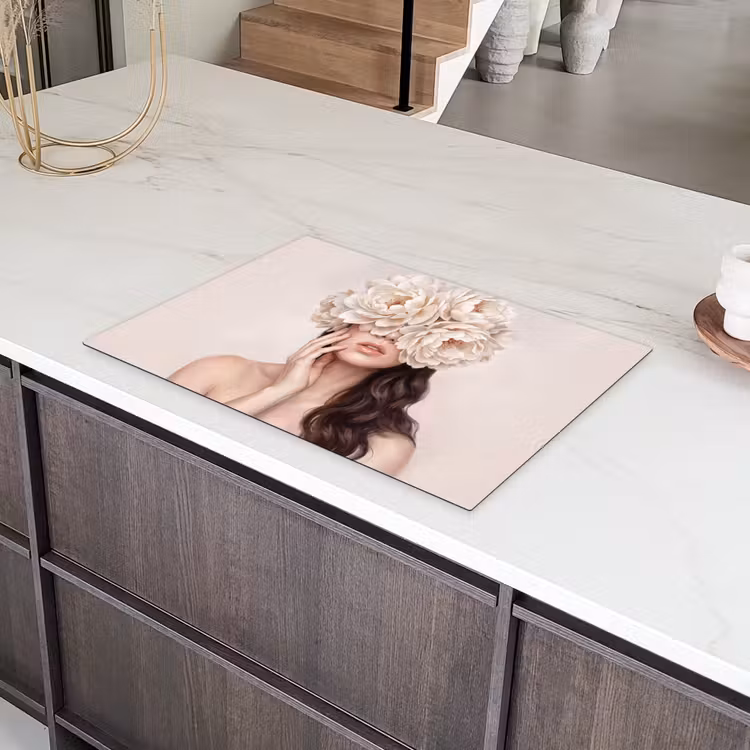 Gezicht - Pioenrozen - Crème Inductie beschermer vinyl 3mm klein -sfeer8