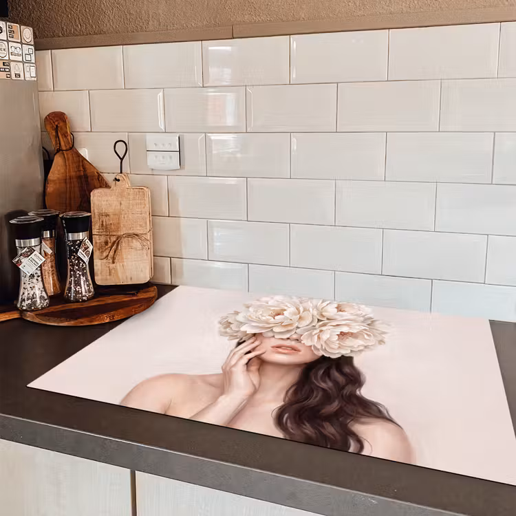 Gezicht - Pioenrozen - Crème Inductie beschermer vinyl 3mm klein -sfeer3