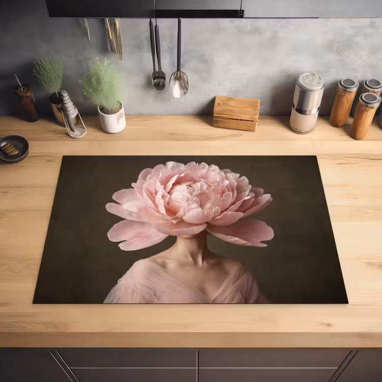 Gezicht - Roos - Roze Inductie beschermer vinyl 3mm klein -sfeer5