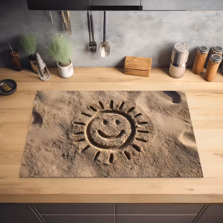 Gezichtje - Zon - Zand - Getekend Inductie beschermer vinyl 3mm klein -sfeer5