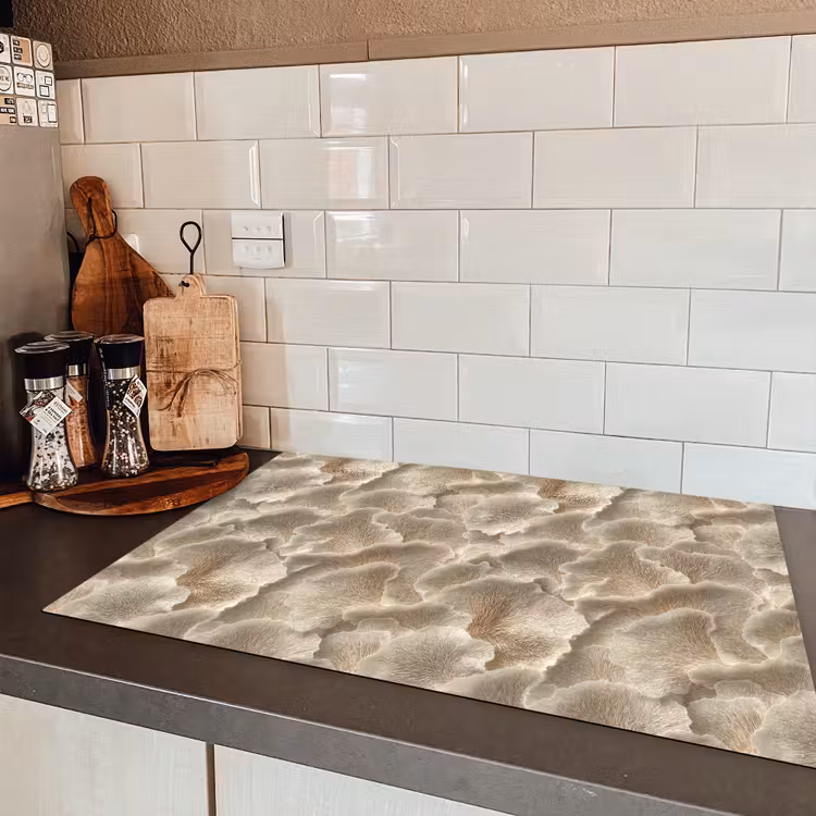 Waaierstructuren - Beige - Vezeltextuur Inductie beschermer vinyl 3mm klein 276 -sfeer3