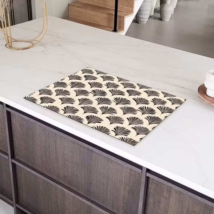 Waaiers - Botanisch - Zwart - Beige Inductie beschermer vinyl 3mm klein 276 -sfeer8