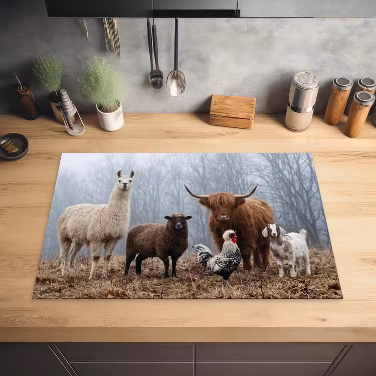 Boerderijdieren - Groep - Mist - Natuur - Rustiek Inductie beschermer vinyl 3mm klein -sfeer5