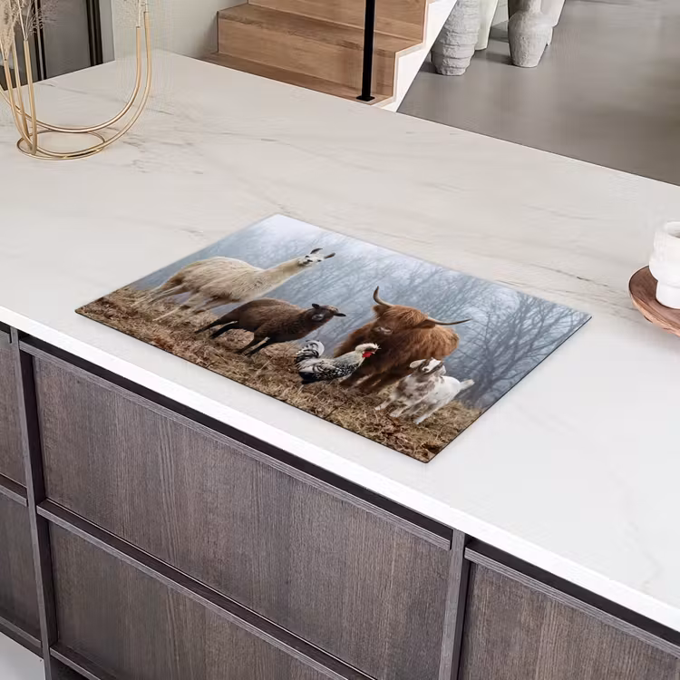 Boerderijdieren - Groep - Mist - Natuur - Rustiek Inductie beschermer vinyl 3mm klein -sfeer8