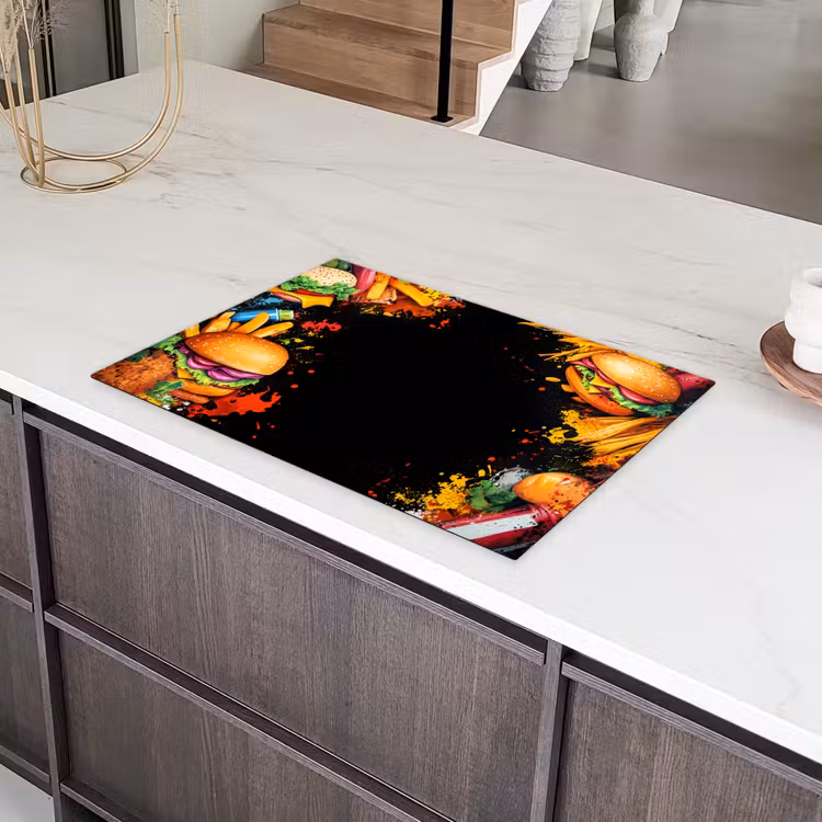 Fastfood - Graffiti - Hamburger - Eten - Modern Inductie beschermer vinyl 3mm klein -sfeer8