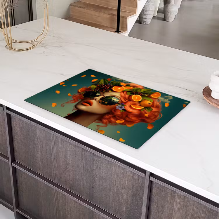 Vrouw - Sinaasappel - Bessen - Oranje Inductie beschermer vinyl 3mm klein -sfeer8