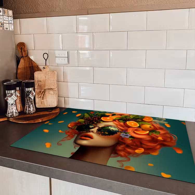 Vrouw - Sinaasappel - Bessen - Oranje Inductie beschermer vinyl 3mm klein -sfeer3