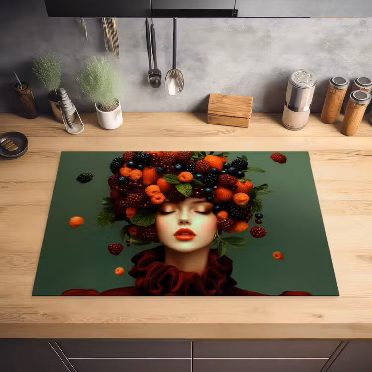 Vrouw - Aardbeien - Frambozen - Bramen - Bessen Inductie beschermer vinyl 3mm klein -sfeer5