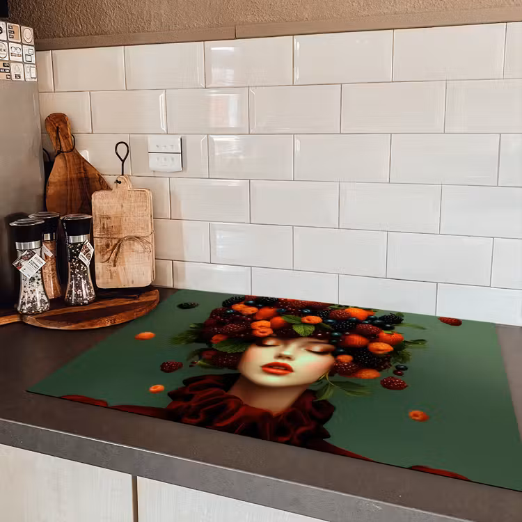 Vrouw - Aardbeien - Frambozen - Bramen - Bessen Inductie beschermer vinyl 3mm klein -sfeer3