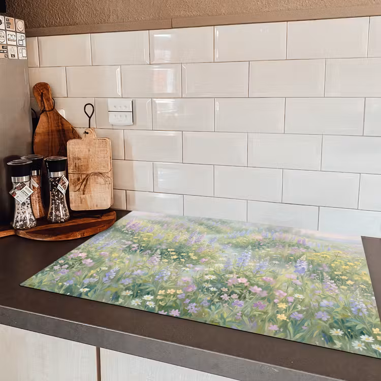 Bloemenveld - Heuvels - Kleurrijk Inductie beschermer vinyl 3mm klein -sfeer3