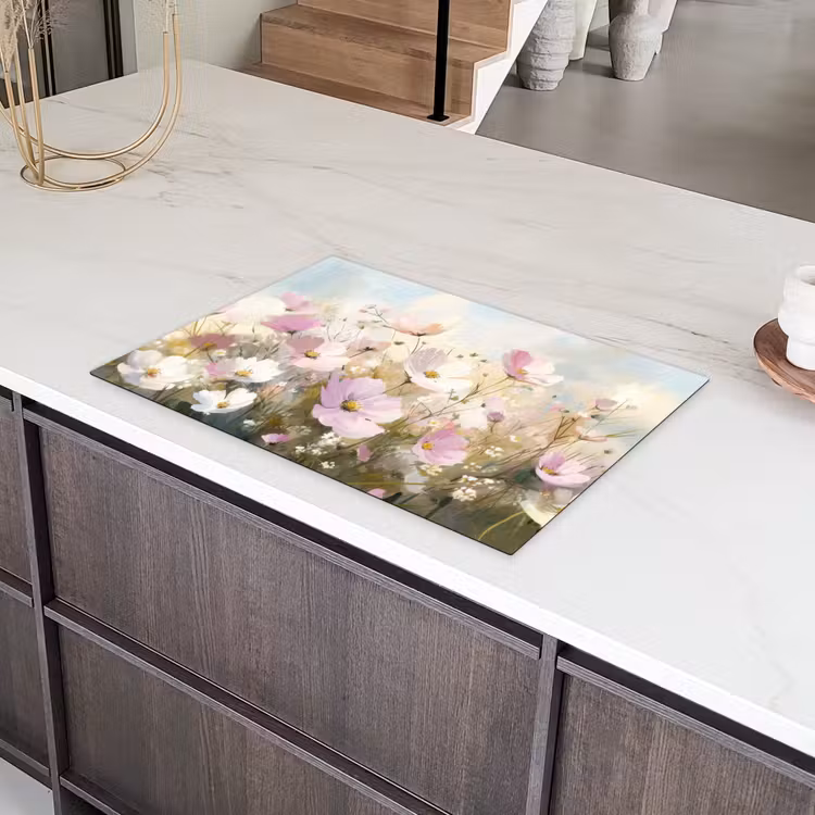 Bloemenveld - Lichte tinten - Geschilderd Inductie beschermer vinyl 3mm klein -sfeer8