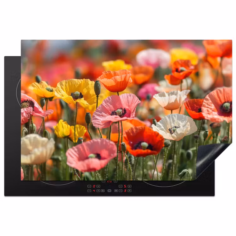 Bloemenveld - Klaprozen - Kleurrijk Inductie beschermer vinyl 3mm klein -3d