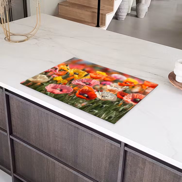 Bloemenveld - Klaprozen - Kleurrijk Inductie beschermer vinyl 3mm klein -sfeer8