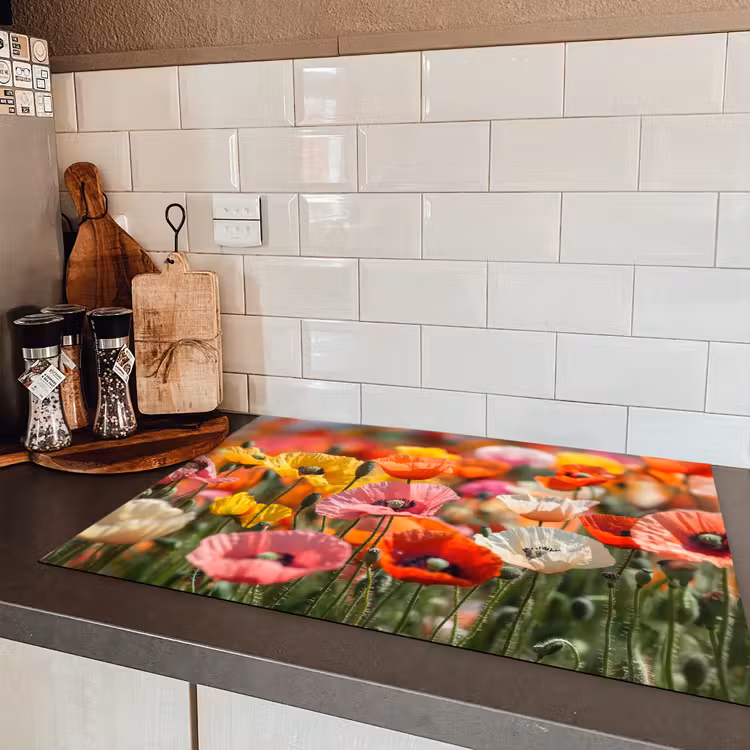 Bloemenveld - Klaprozen - Kleurrijk Inductie beschermer vinyl 3mm klein -sfeer3