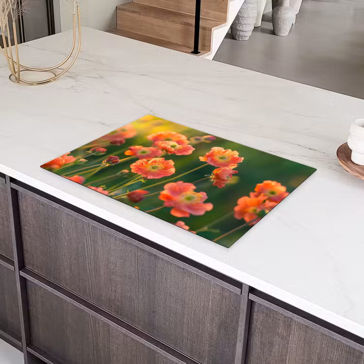 Bloemenveld - Zonnestralen - Oranje Inductie beschermer vinyl 3mm klein -sfeer8