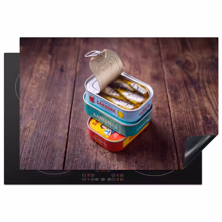 Induction Hob Cover - Fish - Cans - Kitchen - Vis - Blikjes - Keuken Inductie beschermer vinyl 3mm klein