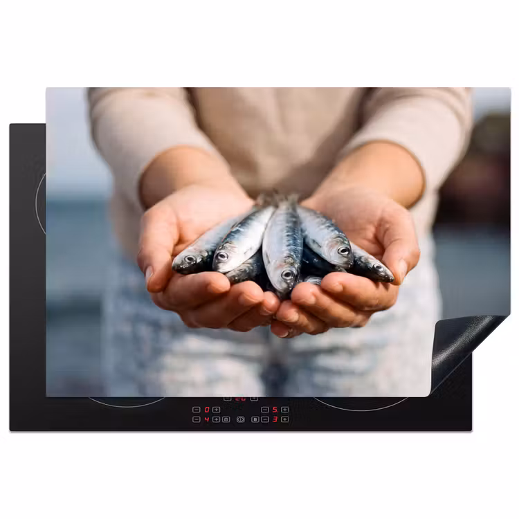 Induction Hob Cover - Fish - Hands - Nature - Vis - Handen - Natuur Inductie beschermer vinyl 3mm klein