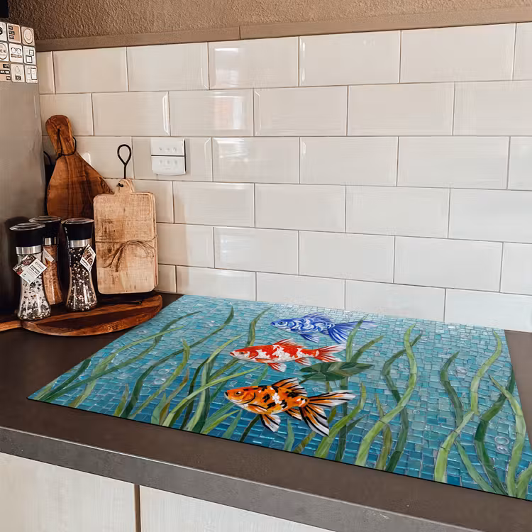 Vis - Mozaïek - Onderwater - Kleurrijk - Dieren Inductie beschermer vinyl 3mm klein -sfeer3