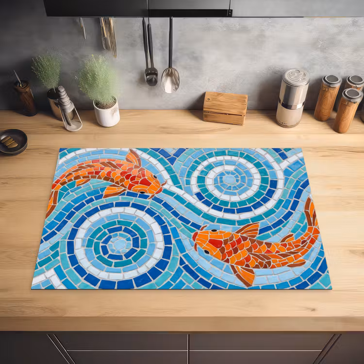 Vis - Mozaïek - Water - Decoratief - Blauw Inductie beschermer vinyl 3mm klein -sfeer5