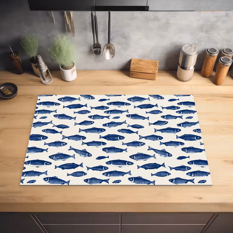 Vissen - Patroon - Blauw - Wit Inductie beschermer vinyl 3mm klein 276 -sfeer5