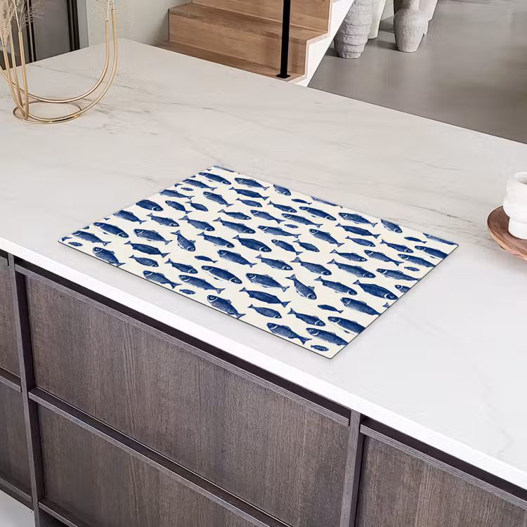 Vissen - Patroon - Blauw - Wit Inductie beschermer vinyl 3mm klein 276 -sfeer8