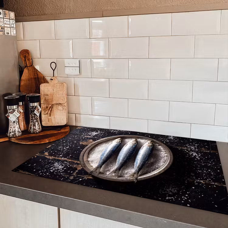 Induction Hob Cover - Fish - Salt - Food - Vis - Zout - Eten Inductie beschermer vinyl 3mm klein