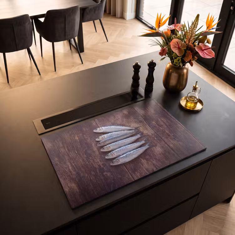 Induction Hob Cover - Fish - Wood - Food - Vis - Hout - Eten Inductie beschermer vinyl 3mm klein