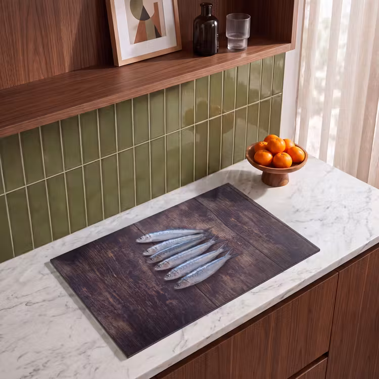 Induction Hob Cover - Fish - Wood - Food - Vis - Hout - Eten Inductie beschermer vinyl 3mm klein