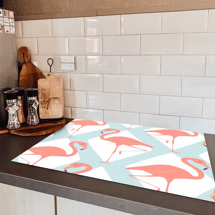 Flamingo - Mintgroen - Ruit Inductie beschermer vinyl 3mm klein 276 -sfeer3