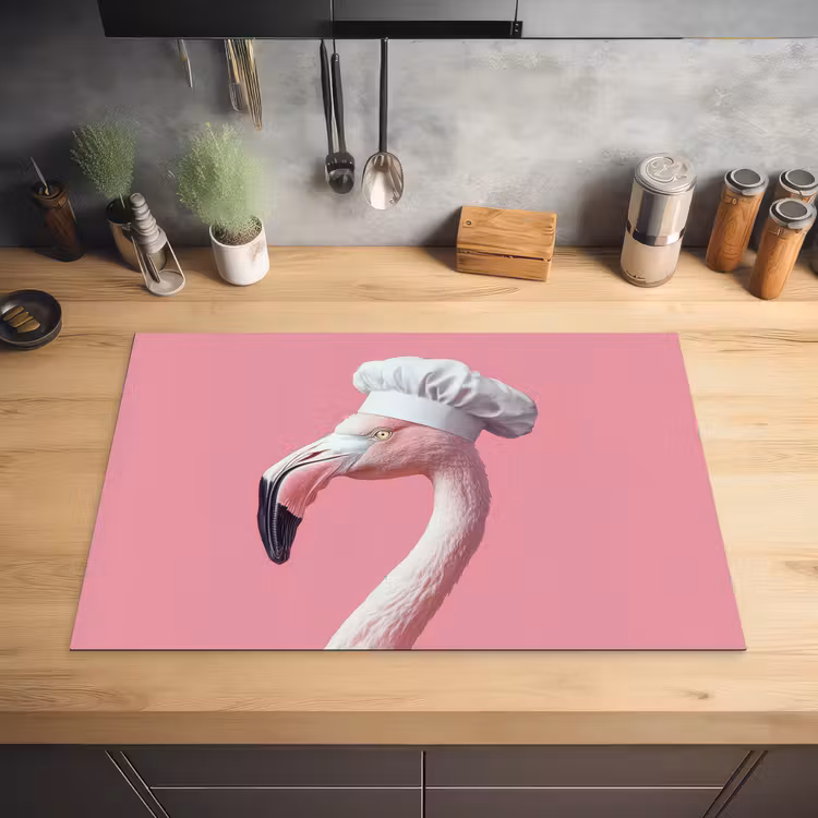 Flamingo - Roze - Koksmuts - Vogel Inductie beschermer vinyl 3mm klein -sfeer5