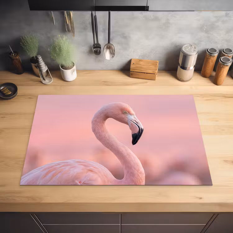 Flamingo - Portret - Roze Inductie beschermer vinyl 3mm klein -sfeer5
