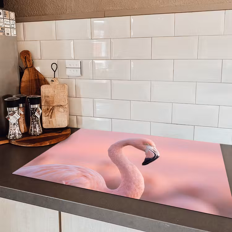 Flamingo - Portret - Roze Inductie beschermer vinyl 3mm klein -sfeer3