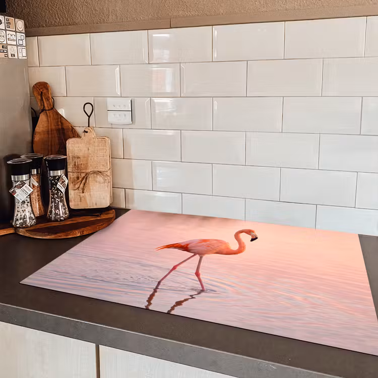 Flamingo - Water - Roze Inductie beschermer vinyl 3mm klein -sfeer3