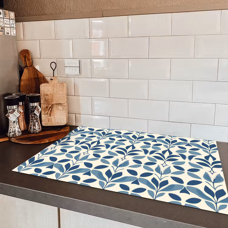 Flora - Modern - Blauw Inductie beschermer vinyl 3mm klein 276 -sfeer3