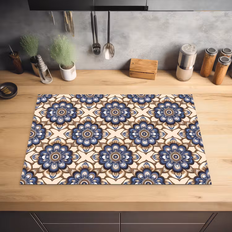 Floraal - Ornament - Blauw Inductie beschermer vinyl 3mm klein 276 -sfeer5