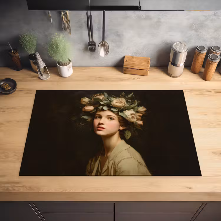Bloemenstilte - Vrouw - Portret Inductie beschermer vinyl 3mm klein -sfeer5